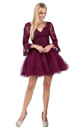 Dancing Queen - 3015 Beaded Lace Long Sleeve A-line Homecoming Dress 21 Dancing Queen - 3015 Beaded Lace Long Sleeve A-line Homecoming Dress
