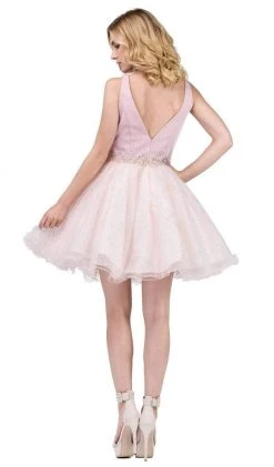 Dancing Queen - 3019 Crystal Beaded Lace A-line Homecoming Dress Plus Size Dresses