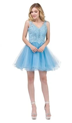 Dancing Queen - 3022 Embroidered V Neck Homecoming Dress