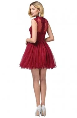 Dancing Queen - 3027 Beaded Lace High Neck A-Line Dress Cocktail Dresses 8 Dancing Queen - 3027 Beaded Lace High Neck A-Line Dress Cocktail Dresses