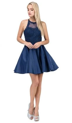 Dancing Queen - 3028 Halter A-Line Homecoming Cocktail Dress Cocktail Dresses