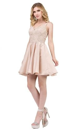 Dancing Queen - 3036 Sleeveless Beaded Lace V-neck Homecoming Dress Cocktail Dresses