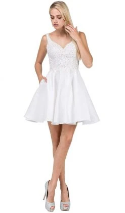 Dancing Queen - 3036 Sleeveless Beaded Lace V-neck Homecoming Dress Cocktail Dresses