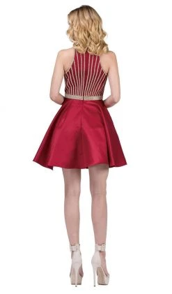 Dancing Queen - 3041 Gold Beaded Halter Neck A-line Homecoming Dress Cocktail Dresses