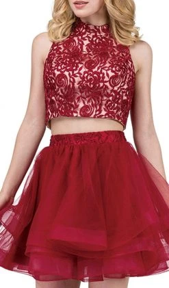 Dancing Queen - 3042 Two Piece Floral Embroidered Homecoming Dress Prom Dresses