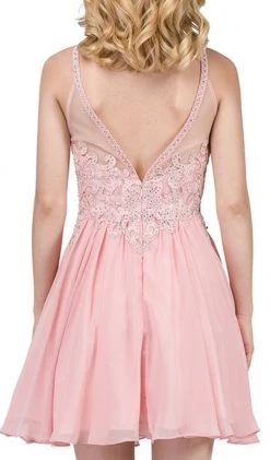 Dancing Queen - 3043 Beaded Lace Halter Homecoming Dress