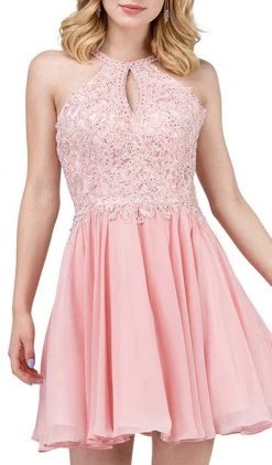 Dancing Queen - 3043 Beaded Lace Halter Homecoming Dress