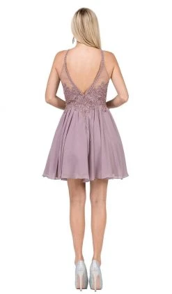 Dancing Queen - 3043 Beaded Lace Halter Homecoming Dress