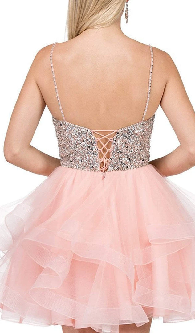Dancing Queen - 3050 Bejeweled V-neck Tiered A-line Homecoming Dress 6 Dancing Queen - 3050 Bejeweled V-neck Tiered A-line Homecoming Dress