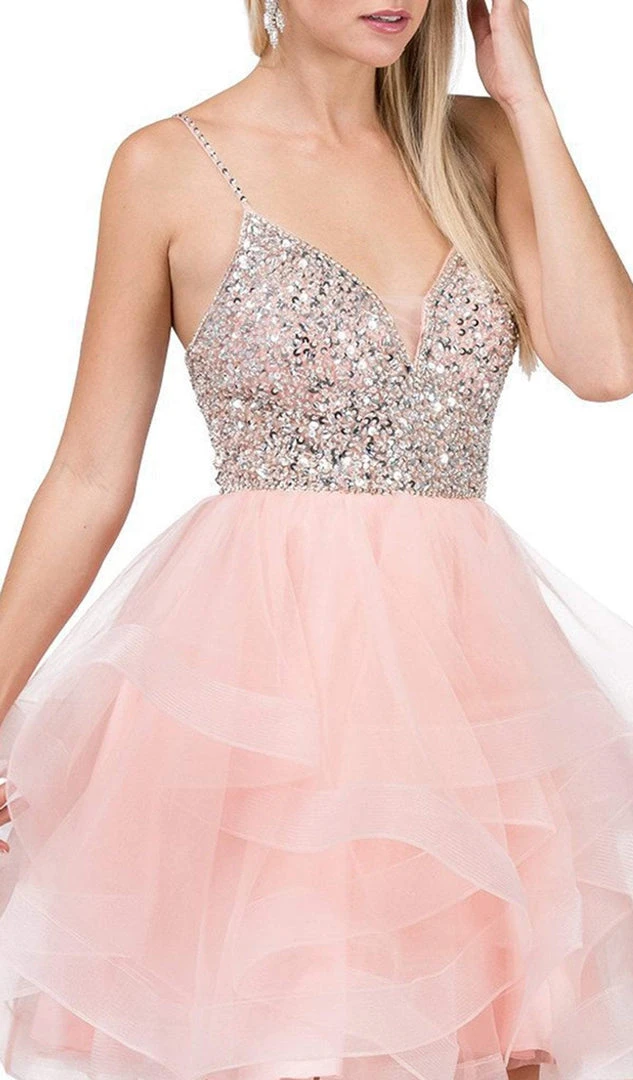 Dancing Queen - 3050 Bejeweled V-neck Tiered A-line Homecoming Dress 5 Dancing Queen - 3050 Bejeweled V-neck Tiered A-line Homecoming Dress