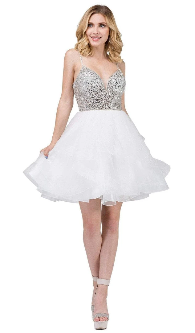 Dancing Queen - 3050 Bejeweled V-neck Tiered A-line Homecoming Dress 7 Dancing Queen - 3050 Bejeweled V-neck Tiered A-line Homecoming Dress