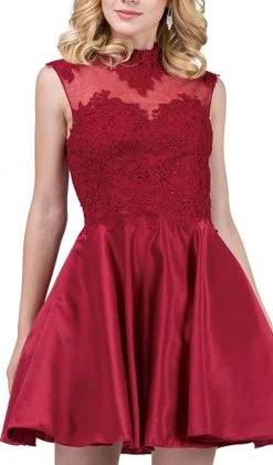 Cocktail Dresses Dancing Queen - 3069 Appliqued Illusion High Neck Homecoming Dress
