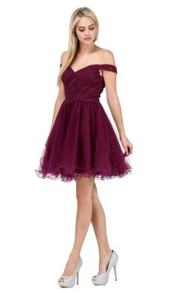 Dancing Queen - 3070 Beaded Lace Off Shoulder Cocktail Dress Cocktail Dresses