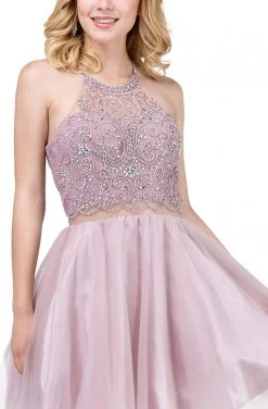 Dancing Queen - 3087 Embellished Halter A-Line Cocktail Dress