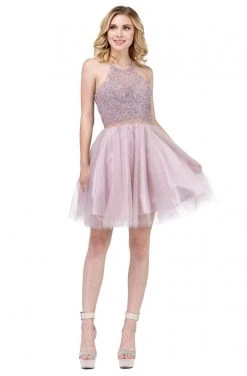 Dancing Queen - 3087 Embellished Halter A-Line Cocktail Dress