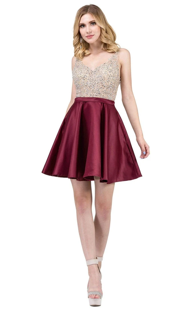 Cocktail Dresses Dancing Queen - 3092 Bejeweled V-neck A-line Homecoming Dress 3 Cocktail Dresses Dancing Queen - 3092 Bejeweled V-neck A-line Homecoming Dress