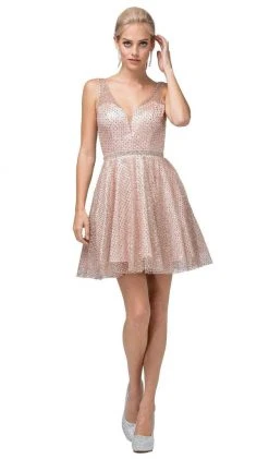 Cocktail Dresses Dancing Queen - 3126 Embellished Deep V-neck A-line Dress