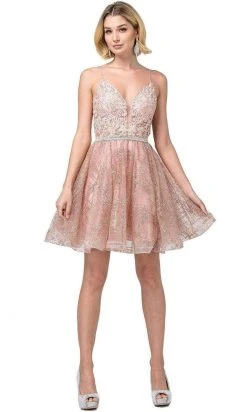 Dancing Queen - 3152 Embroidered Deep V-neck A-line Dress Cocktail Dresses