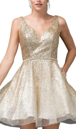 Dancing Queen - 3178 Embellished V-neck A-line Dress Cocktail Dresses