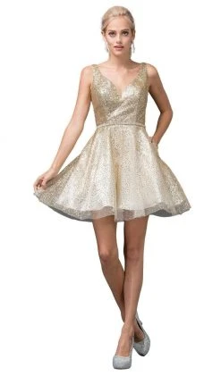 Dancing Queen - 3178 Embellished V-neck A-line Dress Cocktail Dresses