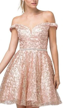 Dancing Queen - 3184 Embellished Plunging Off-Shoulder A-line Dress