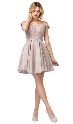 Dancing Queen - 3189 Embroidered Off-Shoulder A-line Dress