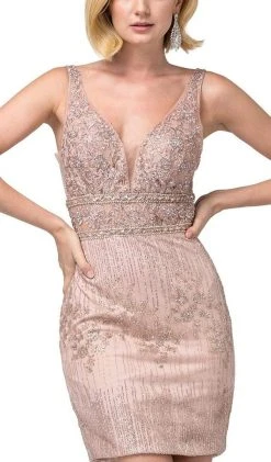 Cocktail Dresses Dancing Queen - 3210 Embroidered Deep V-neck Fitted Dress