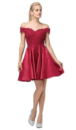 Dancing Queen - 3213 Off Shoulder Lace And Satin Cocktail Dress Cocktail Dresses