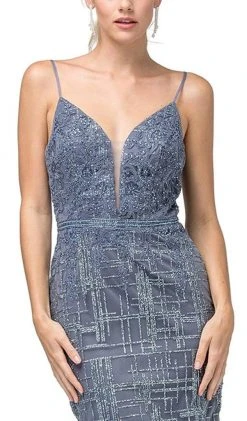 Cocktail Dresses Dancing Queen - 3216 Glitter Plunging V-Neck Cocktail Dress