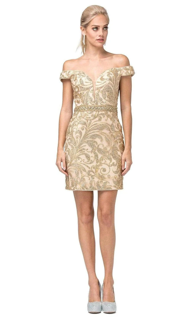 Cocktail Dresses Dancing Queen - 3218 Embellished Deep Off-Shoulder Sheath Dress 3 Cocktail Dresses Dancing Queen - 3218 Embellished Deep Off-Shoulder Sheath Dress