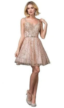 Dancing Queen - 3222 Embroidered V-neck A-line Cocktail Dress Cocktail Dresses