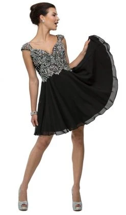Dancing Queen - 9160 Cap Sleeve Adorned Sweetheart A-Line Cocktail Dress Cocktail Dresses