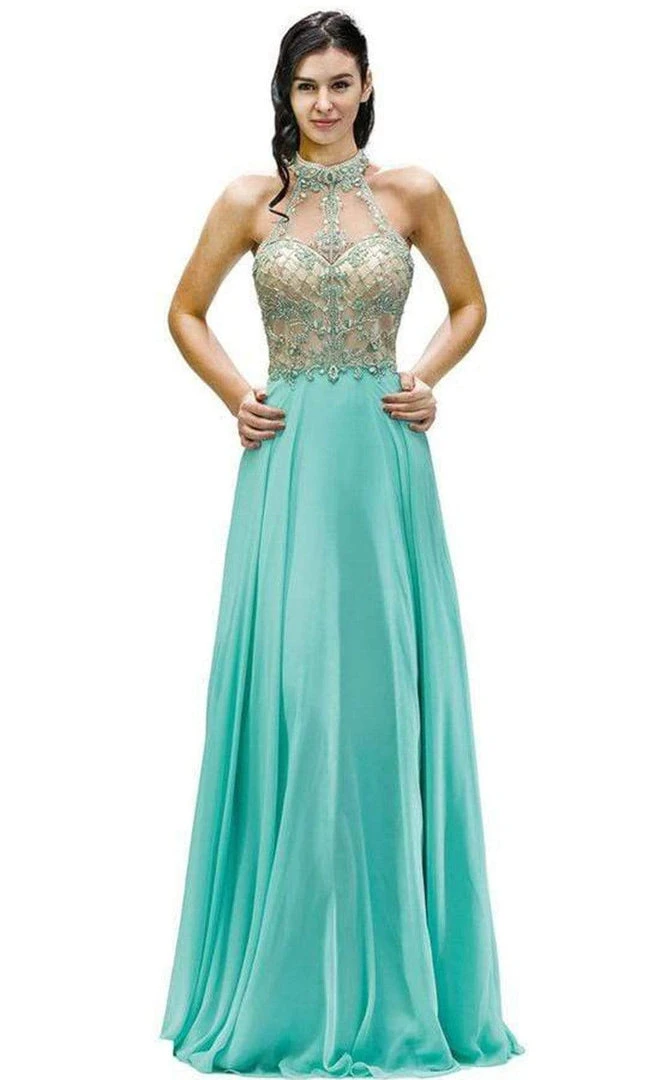Dancing Queen - 9293 Embellished Illusion Halter Choker Neck Chiffon A-Line Dress - 1 Pc Blush In Size L Available Formal Gowns 4 Dancing Queen - 9293 Embellished Illusion Halter Choker Neck Chiffon A-Line Dress - 1 Pc Blush In Size L Available Formal Gowns