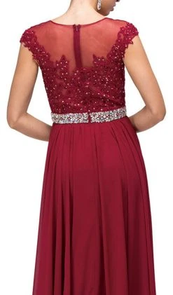 Formal Gowns Dancing Queen - 9400 Illusion Neckline Beaded Belt A-Line Dress 14 Formal Gowns Dancing Queen - 9400 Illusion Neckline Beaded Belt A-Line Dress