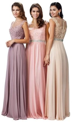Formal Gowns Dancing Queen - 9400 Illusion Neckline Beaded Belt A-Line Dress 18 Formal Gowns Dancing Queen - 9400 Illusion Neckline Beaded Belt A-Line Dress