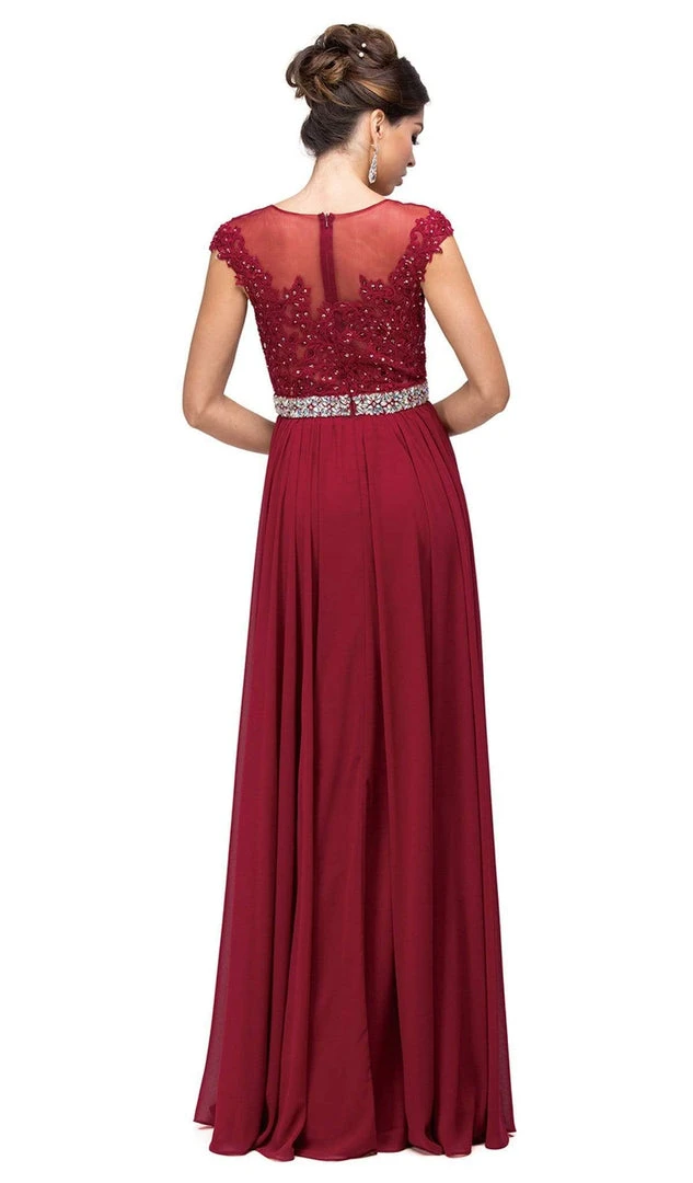 Formal Gowns Dancing Queen - 9400 Illusion Neckline Beaded Belt A-Line Dress 4 Formal Gowns Dancing Queen - 9400 Illusion Neckline Beaded Belt A-Line Dress