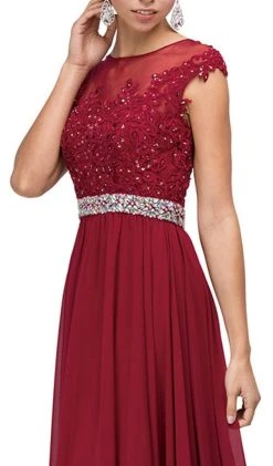 Formal Gowns Dancing Queen - 9400 Illusion Neckline Beaded Belt A-Line Dress 13 Formal Gowns Dancing Queen - 9400 Illusion Neckline Beaded Belt A-Line Dress