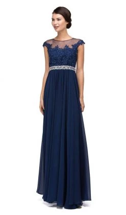 Formal Gowns Dancing Queen - 9400 Illusion Neckline Beaded Belt A-Line Dress 15 Formal Gowns Dancing Queen - 9400 Illusion Neckline Beaded Belt A-Line Dress