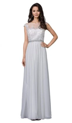Formal Gowns Dancing Queen - 9400 Illusion Neckline Beaded Belt A-Line Dress 16 Formal Gowns Dancing Queen - 9400 Illusion Neckline Beaded Belt A-Line Dress
