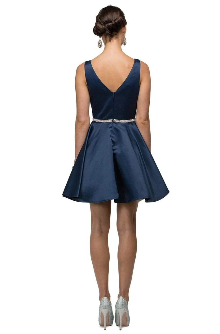 Dancing Queen - 9504 Jeweled Waistband Sweetheart Neck Satin A-line Cocktail Dress - 1 Pc Navy In Size L Available 4 Dancing Queen - 9504 Jeweled Waistband Sweetheart Neck Satin A-line Cocktail Dress - 1 Pc Navy In Size L Available