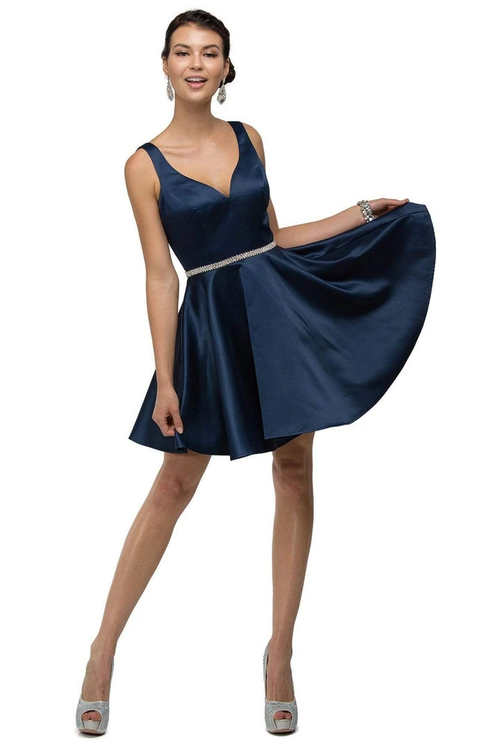 Dancing Queen - 9504 Jeweled Waistband Sweetheart Neck Satin A-line Cocktail Dress - 1 Pc Navy In Size L Available 3 Dancing Queen - 9504 Jeweled Waistband Sweetheart Neck Satin A-line Cocktail Dress - 1 Pc Navy In Size L Available