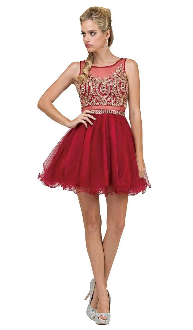 Cocktail Dresses Dancing Queen - 9518 Lace Embellished Illusion A-Line Short Prom Dress 8 Cocktail Dresses Dancing Queen - 9518 Lace Embellished Illusion A-Line Short Prom Dress