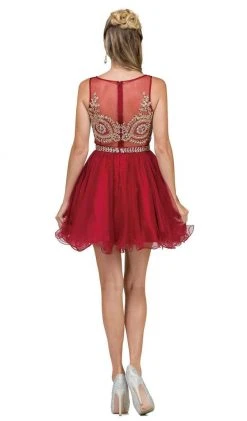 Cocktail Dresses Dancing Queen - 9518 Lace Embellished Illusion A-Line Short Prom Dress 16 Cocktail Dresses Dancing Queen - 9518 Lace Embellished Illusion A-Line Short Prom Dress