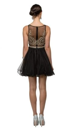Cocktail Dresses Dancing Queen - 9518 Lace Embellished Illusion A-Line Short Prom Dress