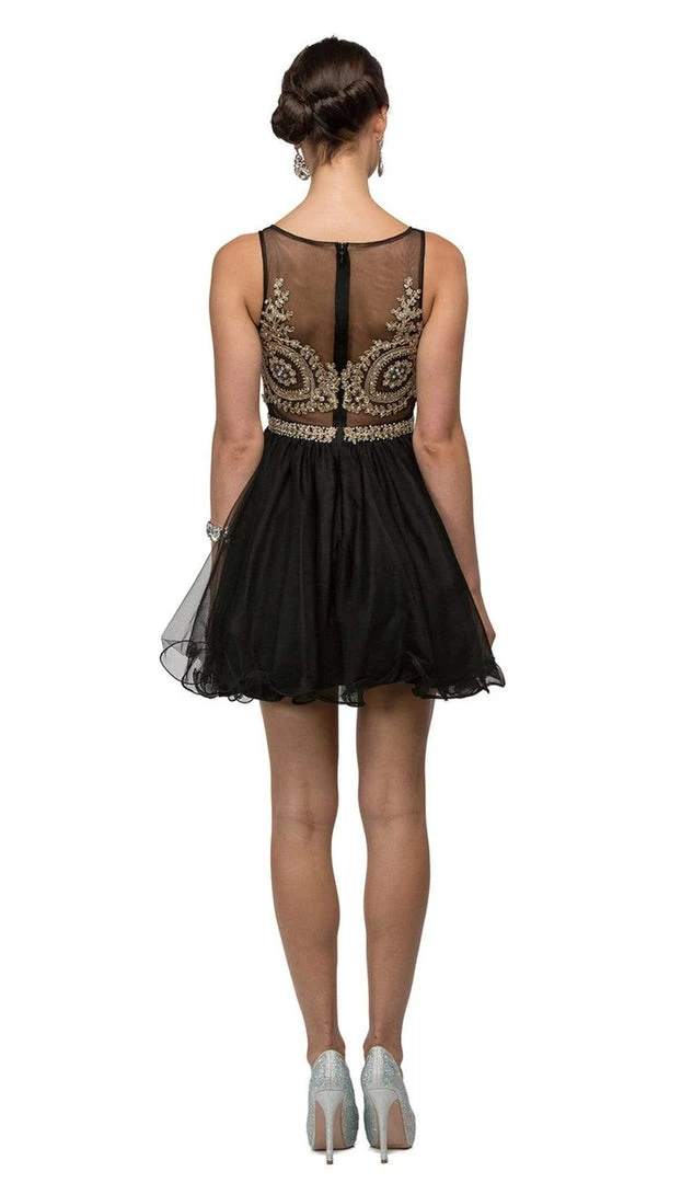 Cocktail Dresses Dancing Queen - 9518 Lace Embellished Illusion A-Line Short Prom Dress 4 Cocktail Dresses Dancing Queen - 9518 Lace Embellished Illusion A-Line Short Prom Dress