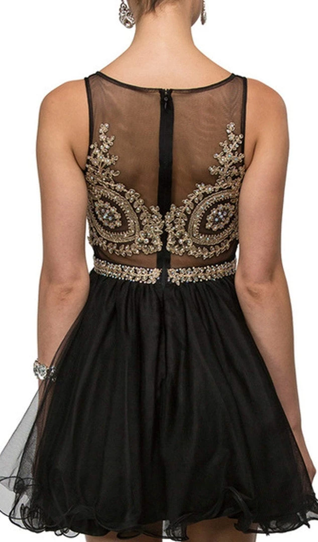 Cocktail Dresses Dancing Queen - 9518 Lace Embellished Illusion A-Line Short Prom Dress 6 Cocktail Dresses Dancing Queen - 9518 Lace Embellished Illusion A-Line Short Prom Dress