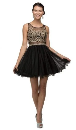 Cocktail Dresses Dancing Queen - 9518 Lace Embellished Illusion A-Line Short Prom Dress