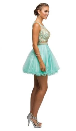 Cocktail Dresses Dancing Queen - 9518 Lace Embellished Illusion A-Line Short Prom Dress 17 Cocktail Dresses Dancing Queen - 9518 Lace Embellished Illusion A-Line Short Prom Dress