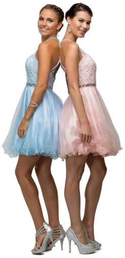 Dancing Queen - 9534 Bejeweled Collar Halter Lace A-Line Homecoming Dress Cocktail Dresses 12 Dancing Queen - 9534 Bejeweled Collar Halter Lace A-Line Homecoming Dress Cocktail Dresses