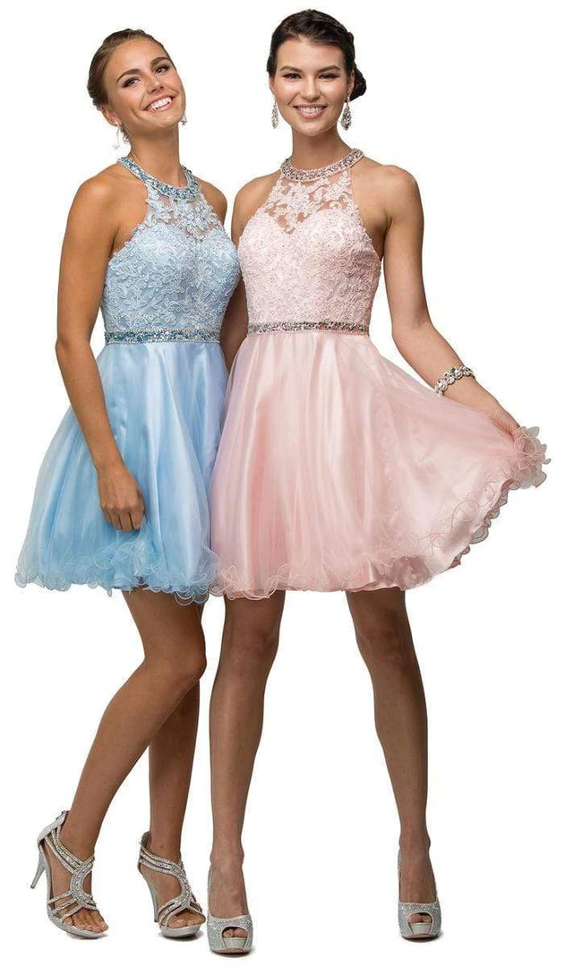 Dancing Queen - 9534 Bejeweled Collar Halter Lace A-Line Homecoming Dress Cocktail Dresses 8 Dancing Queen - 9534 Bejeweled Collar Halter Lace A-Line Homecoming Dress Cocktail Dresses